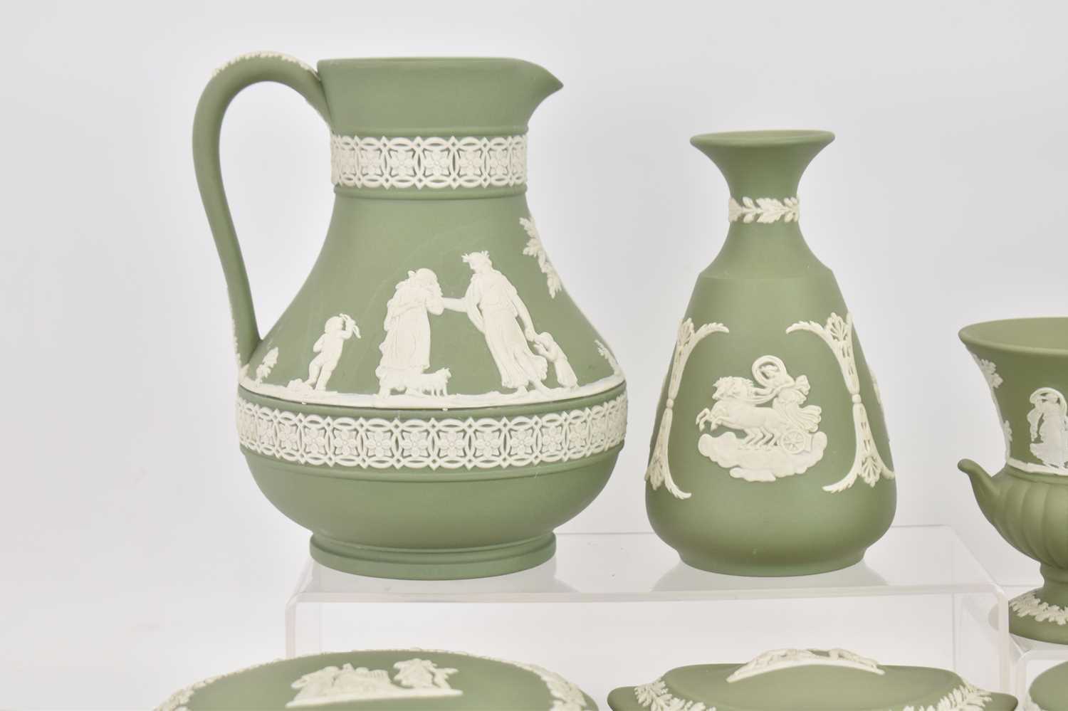 WEDGWOOD; approximately twenty pieces of sage green jasperware, to include ornaments, dishes, vases, - Image 2 of 4