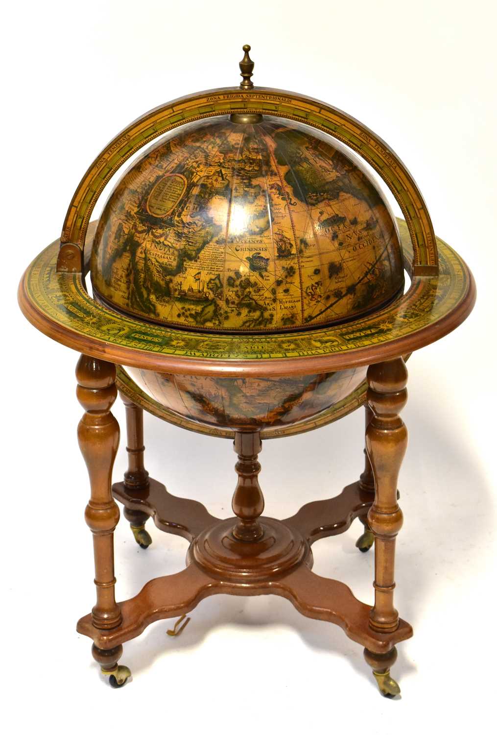 A reproduction drinks cabinet in the form of a terrestrial globe, with hinged lid enclosing a set of - Image 3 of 4