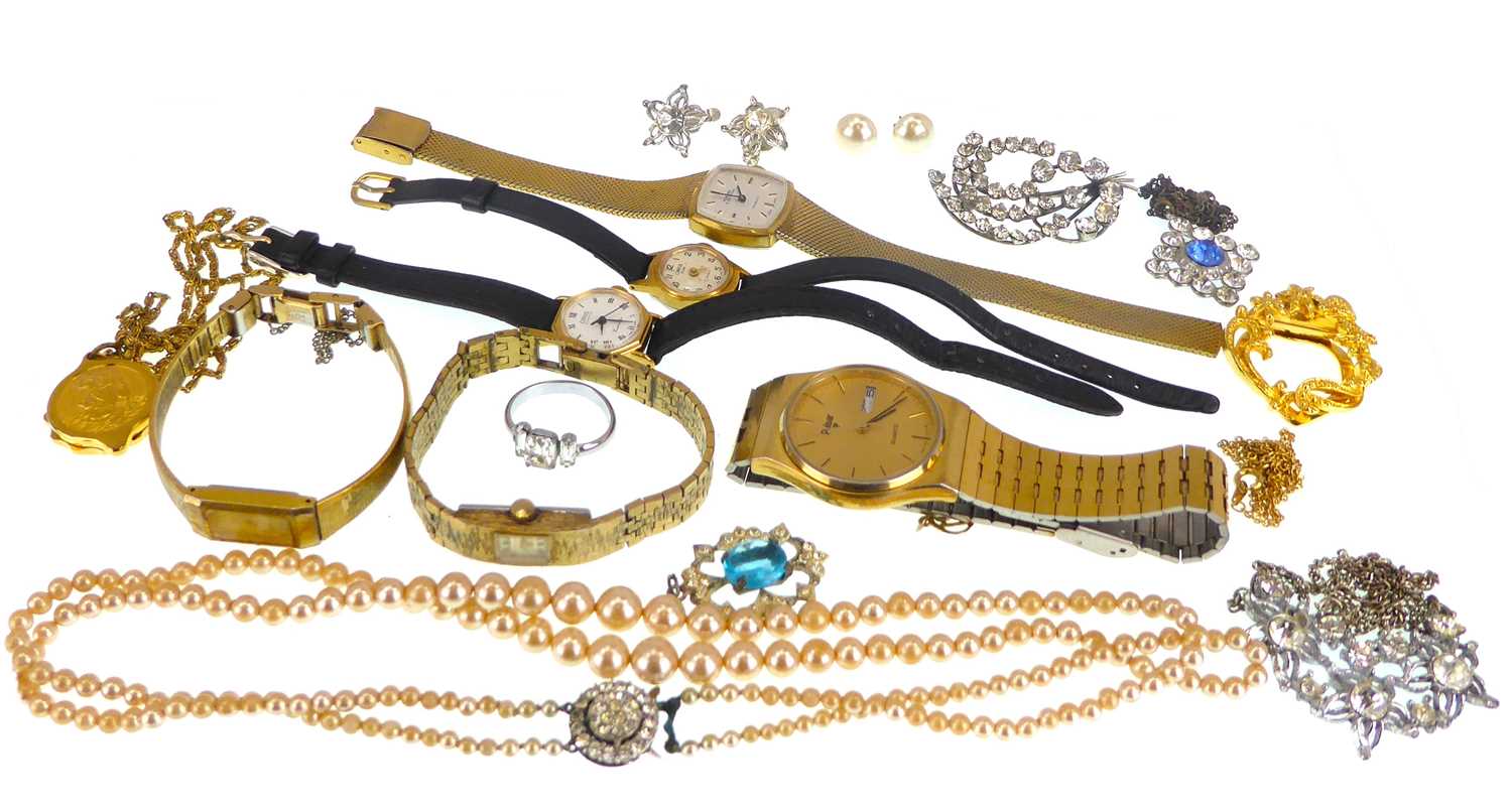 Various items of mixed costume jewellery, including ladies' and gentlemen’s wristwatches, a small - Bild 2 aus 2