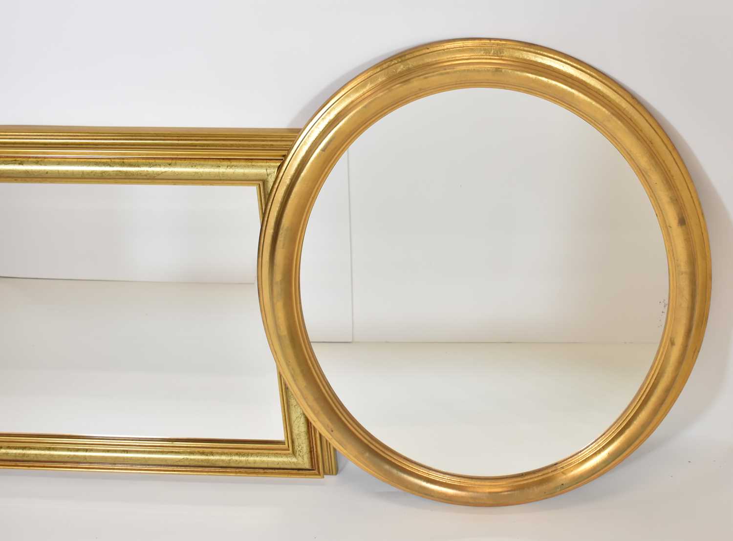 Two modern gilt wood mirrors comprising an oval example, 70 x 60cm, and a rectangular bevel edge - Image 2 of 3