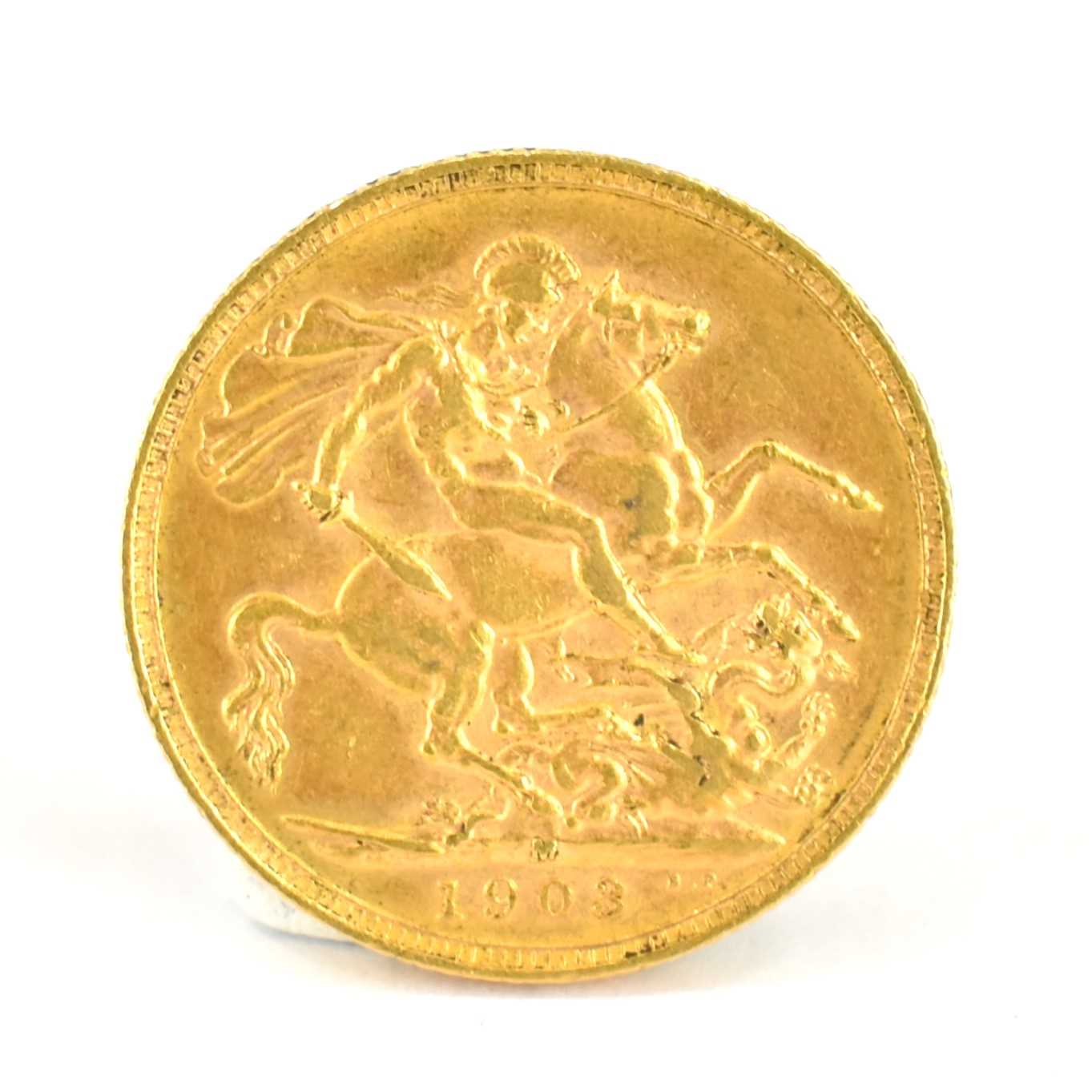 An Edward VII full sovereign 1903, George and Dragon, Melbourne Mint. Condition Report: 7.99g.