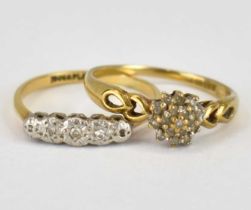 An 18ct gold ring set with five tiny illusion set diamonds, approx. 2.2g and a 9ct gold ring set