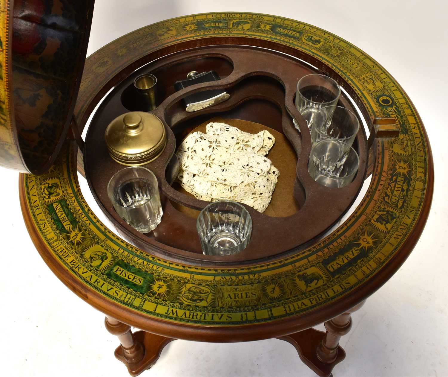 A reproduction drinks cabinet in the form of a terrestrial globe, with hinged lid enclosing a set of - Image 4 of 4