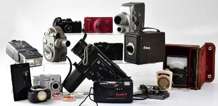 A quantity of cine cameras, modern digital cameras and various equipment to include a Canon Motor