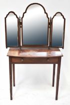 A 19th century mahogany bow-front side table with single drawer, 73 x 76 x 50cm, together with an