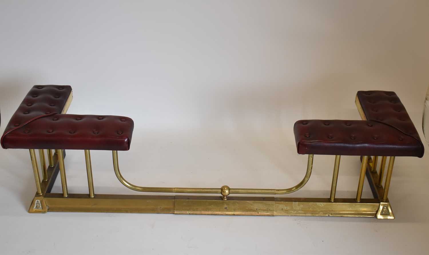 An adjustable club fender with vintage-style buttoned leather seats, raised on gilt metal - Image 2 of 4