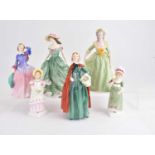 ROYAL DOULTON; five porcelain figurines comprising HN2834 'Emma', HN2799 'Ruth', HN2021 'Blithe
