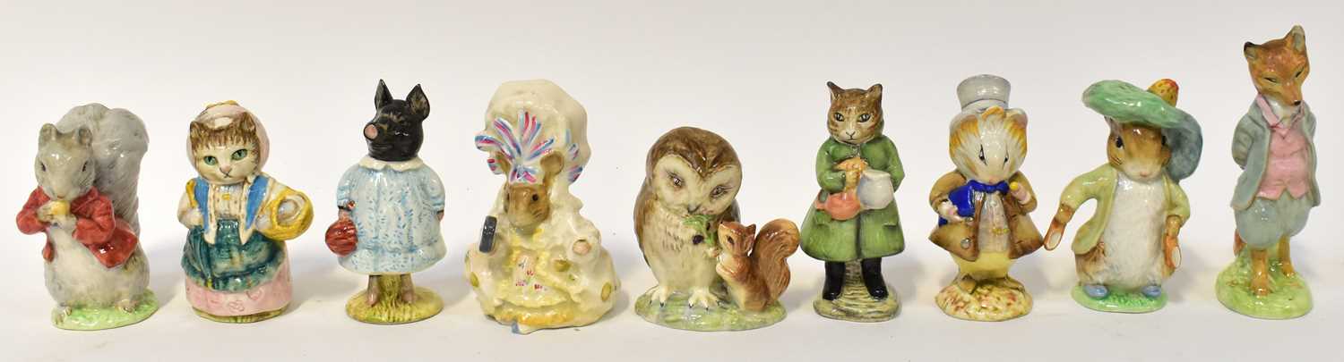 BESWICK; nine Beatrix Potter figures comprising 'Pig-Wig', 'Simpkin' and 'Timmy Tiptoes', all with