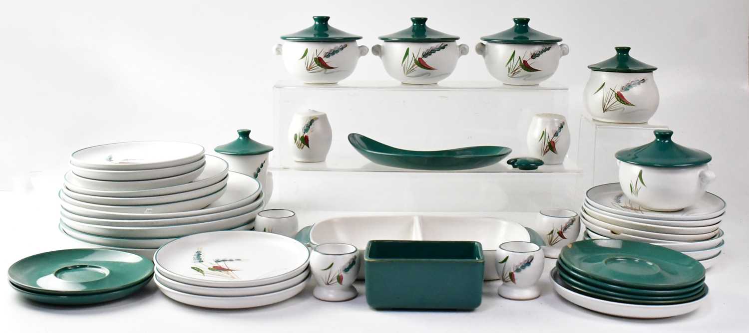 DENBY; a 'Green Wheat' pattern part dinner and tea service, comprising plates, dishes, cups saucers, - Image 2 of 2