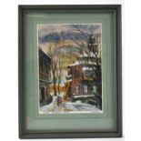 E. KHARCHENKO; watercolour and pastel, 'Moscow Chernychevsky Lane', signed and titled, 20 x 14.