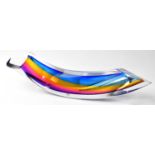 GORAN WARFF FOR KOSTA BODA; a 'Rainbow' glass sculpture of elongated abstract form, signed,