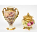 HARRY STINTON FOR ROYAL WORCESTER; a c.1910 hand painted gilt-heightened vase with reticulated neck,