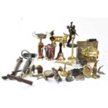 A small quantity of predominantly brass metalware, including teapot, a figure of a cat holding a