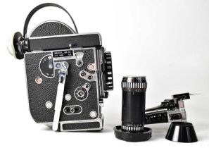 BOLEX; an H16 SB cine camera, with accessories including a Bolex Paillard hand grip, a Kern Vario-