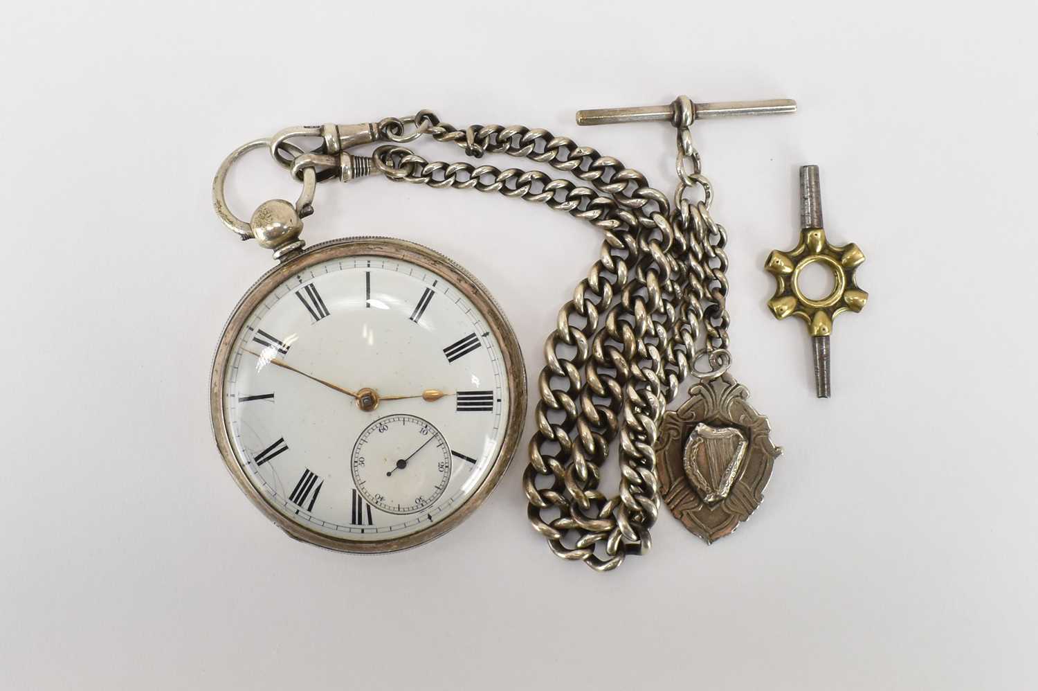 P. COHEN, LEEDS; a hallmarked silver open face pocket watch, the white enamelled dial set with Roman - Image 2 of 4