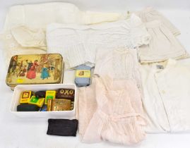 Various vintage textiles to include three babies' gowns, three babies' dresses, a babies' jacket