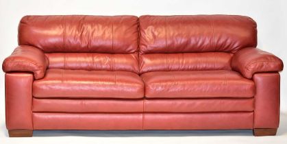 A large modern red leather large sofa, 90 x 226 x 94cm. Condition Report: With fire label