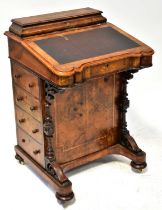 A Victorian burr walnut inlaid Davenport, with fitted upper section above a leather-lined sloped