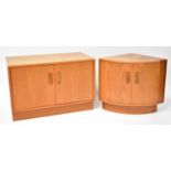 G-PLAN; an E Gomme teak two-drawer unit 54 x 81 x 45cm, together with a matching low corner