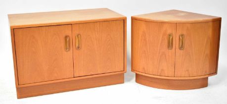 G-PLAN; an E Gomme teak two-drawer unit 54 x 81 x 45cm, together with a matching low corner