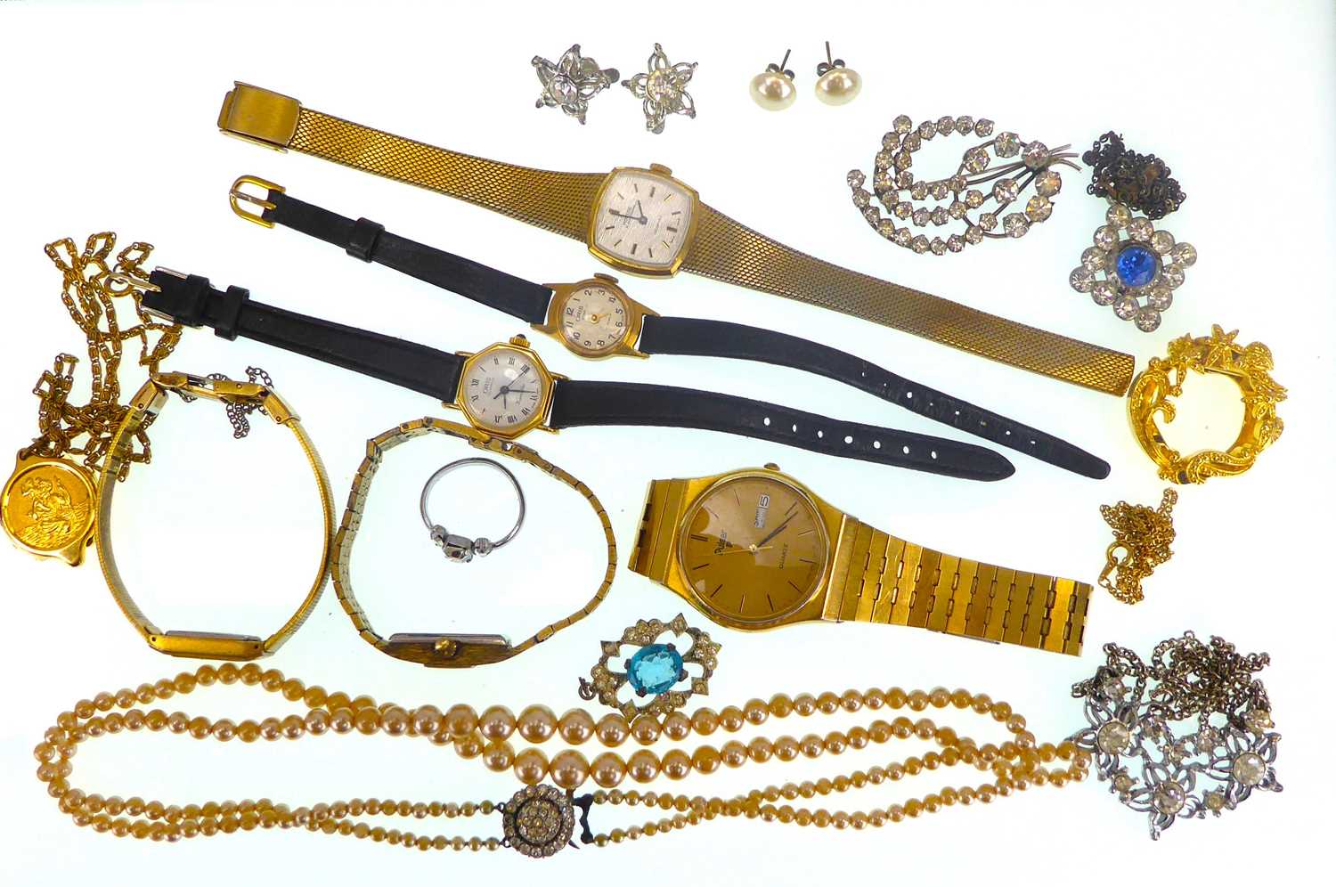 Various items of mixed costume jewellery, including ladies' and gentlemen’s wristwatches, a small