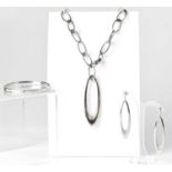 DKNY; a steel bangle set with cubic zirconia, together with a steel necklace with large elongated