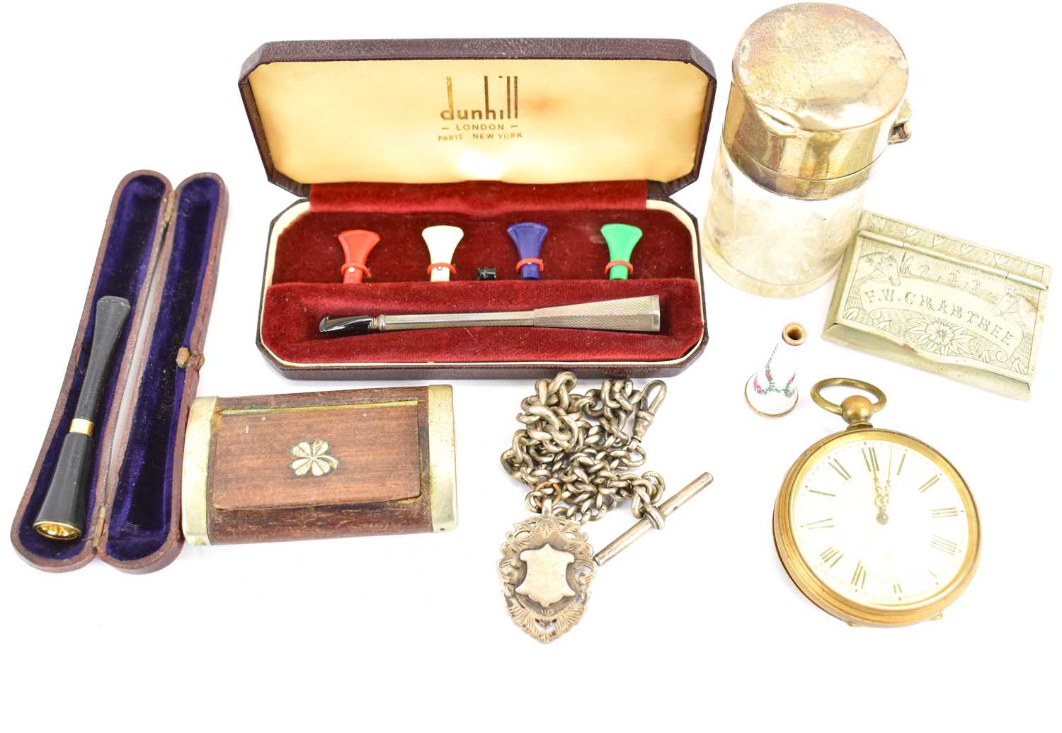 A collectors' lot to include a gold plated pocket watch, the dial set with Roman numerals, outer