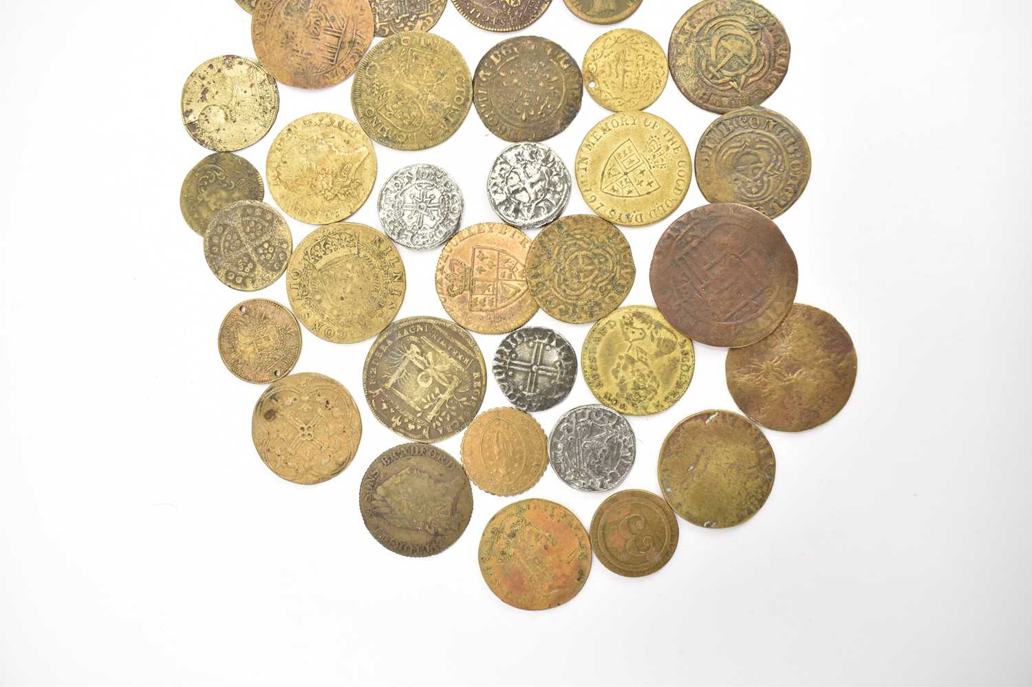 Various tokens and coins, many guinea-style brass gaming tokens, coins to include Victorian and some - Image 2 of 3