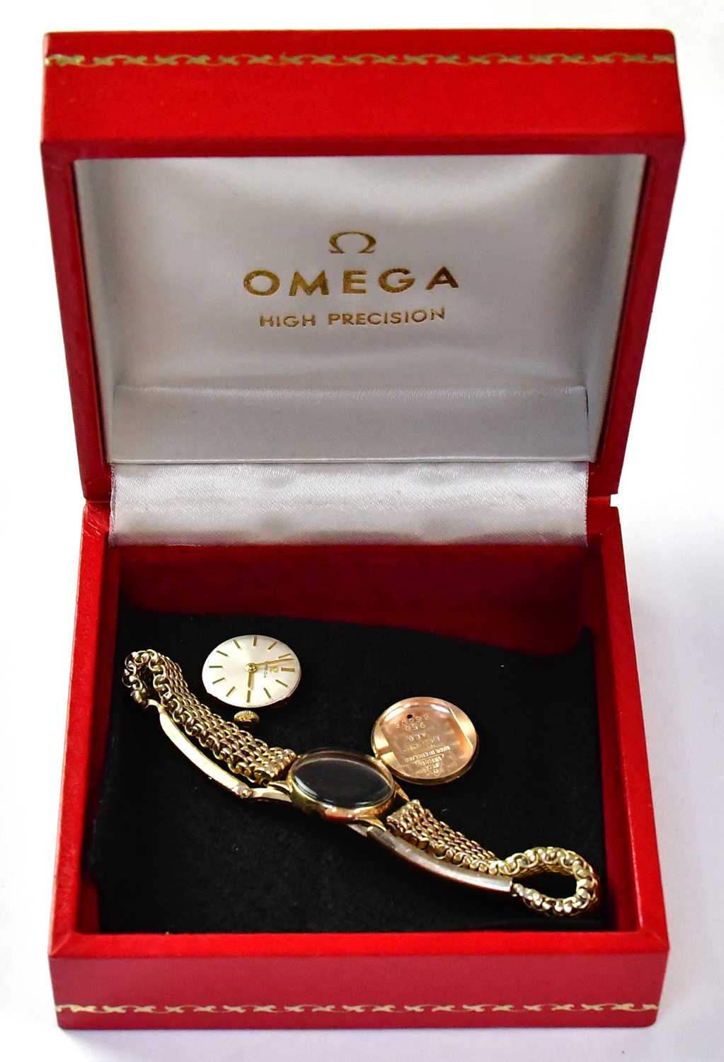 OMEGA; a 9ct gold ladies' wristwatch, the silvered dial set with baton numerals, on articulated - Image 5 of 5