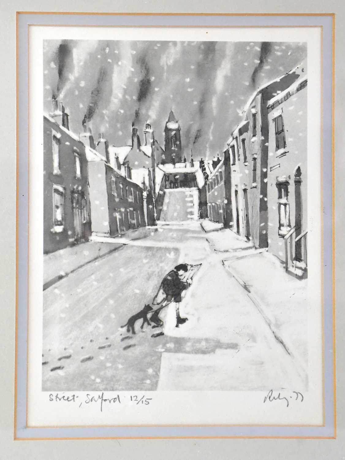 † HAROLD RILEY (1934-2023); a signed limited edition print, 'Street, Salford', no. 12/15, signed and - Image 2 of 3