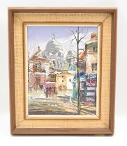 INDISTINCTLY SIGNED; oil on canvas, Parisian street scene with Basilique Du Sacre-Coeur, signed in