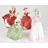 ROYAL DOULTON; four porcelain figurines comprising HN1834 'Top o' the Hill', height 18cm, HN2399 '