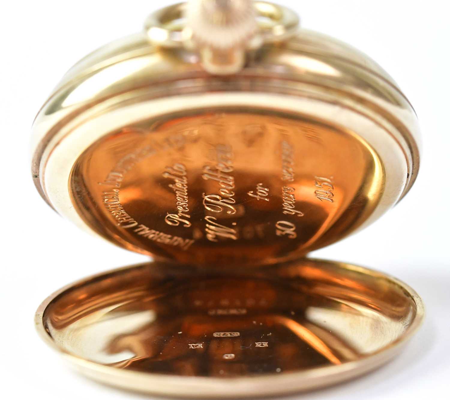 BUREN; a 9ct yellow gold crown wind open face pocket watch, the white enamelled dial set with - Image 4 of 4