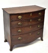 A George III mahogany bow-front chest of four long graduated drawers, on outswept bracket feet, 90 x