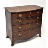 A George III mahogany bow-front chest of four long graduated drawers, on outswept bracket feet, 90 x