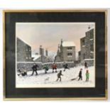 † TOM DODSON (1910-1991); a signed limited edition print, children playing on a snowy street, signed