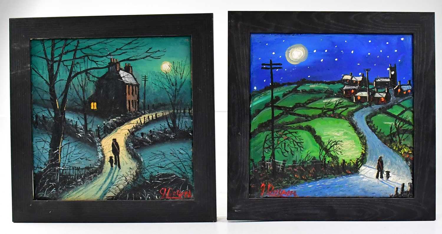 † JAMES DOWNIE (born 1949); two acrylics on canvas, comprising 'Out at Night' signed lower left, and