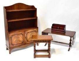 A reproduction mahogany bookcase over two-door cabinet, 113 x 84 x 26cm, together with a