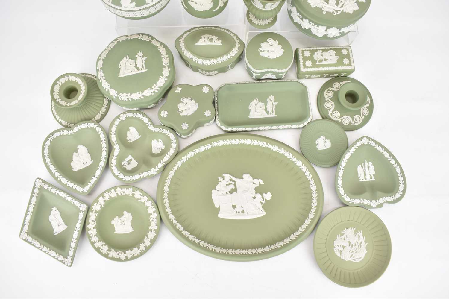 WEDGWOOD; approximately twenty pieces of sage green jasperware, to include ornaments, dishes, vases, - Image 4 of 4