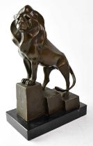 AFTER MIGUEL 'MILO' FERNANDO LOPEZ (born 1955); a Cubist-style bronze figure of a lion climbing a