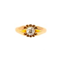 An 18ct rose gold ring with single claw set 0.3ct diamond, size L, approx. 4.3g.