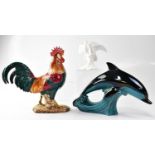 BESWICK; a model of a cockerel, no. 1892 'Leghorn', together with a Poole Pottery model of a leaping