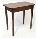 An Edwardian mahogany side table with rounded corners, on square tapering legs, 76 x 76 x 44cm.
