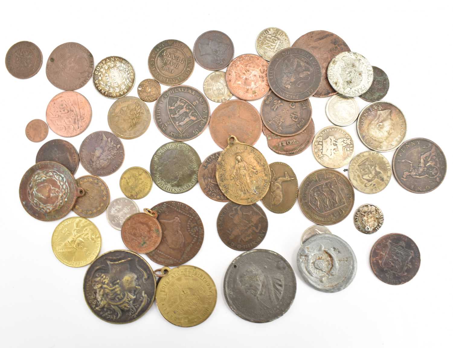 A small quantity of medals, medallions, coins, and tokens.