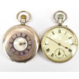 A hallmarked silver demi-hunter pocket watch, the white enamelled dial set with Roman numerals,