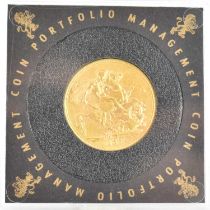 A Victorian 1876 young head full sovereign, George and Dragon, encapsulated in slab with certificate