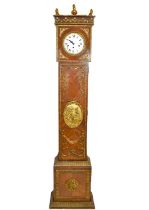 A Louis XIV style longcase clock of small proportions, the domed circular white enamelled dial set