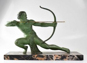 AFTER SALVATORE MELANI (1902-1934); a painted spelter figure 'The Hunter', depicting a male figure