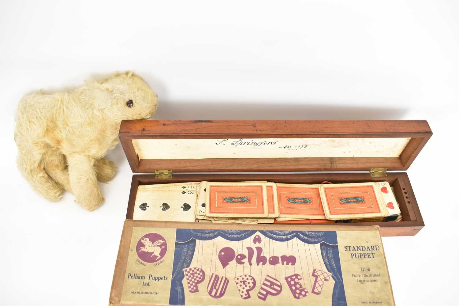 Vintage collectible toys comprising two boxed standard Pelham puppets, including 'Typist' and 'Swiss - Image 3 of 4