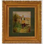 AFTER RIDGWAY KNIGHT; a crystoleum, a woman carrying an amphora near a lake, 23 x 19cm, framed and